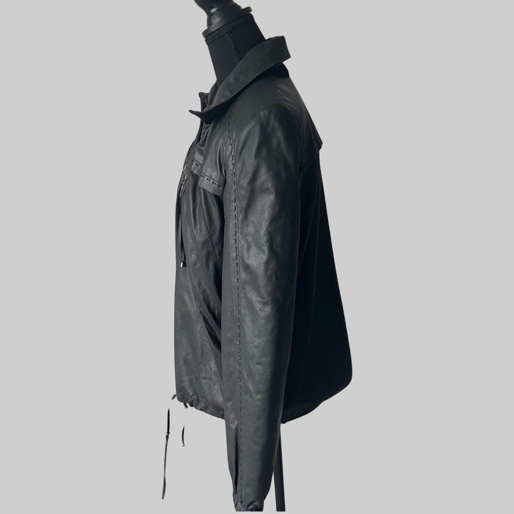 Bigardini Ruched Ruffles Leather Jacket - Picture 2 of 14